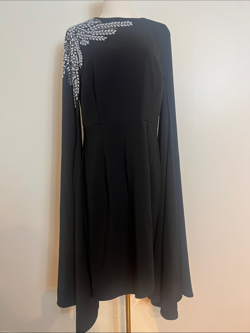 Black Beaded Cape Sleeve Dress